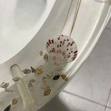 透明樹脂馬桶座墊，鑲嵌貝殼、海螺與海藻裝飾，緩降慢落式橢圓馬桶蓋，海洋沙灘風浴室配件 - 真實乾花貝殼緩降蓋板 - 查看 3