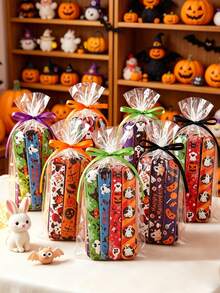 12pcs Halloween Snap Plastic Bracelets, Halloween Decoration Snap Rings, Plastic Decorative Rings, Trick Or Treat Party Supplies, Halloween Party Decor, Spooky Halloween Setup, Halloween Gifts, Horror Atmosphere Decoration - Halloween Mix - View 3