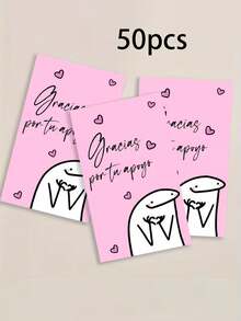 50pcs Thank You Cards, Cute Cartoon Heart Pattern Design, Suitable For Business Gifts, Party Favors And Packaging Decoration (Pink/White Optional), Gift Packaging Thank You Cards - Multicolor - View 8