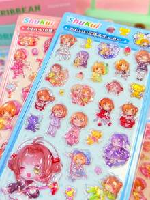 日系魔法少女果凍浮雕泡泡貼紙，多色頭髮可愛角色學生文具拼貼素材，兒童手工DIY裝飾趣味貼紙，療癒風手帳、水杯、行李箱裝飾貼紙，學校用品、DIY相簿、手機、賀卡、Guka禮物配件 - 彩色 - 查看 2