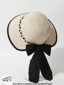 Women's Wide Brim Straw Hat, Comes With Adjustable Chin Strap Windproof Rope, Summer Large Brim Sun Hat, Rollable Portable Design Beach Hat, Lightweight Suitable For Swimming, Outdoor, Travel - A - View 13
