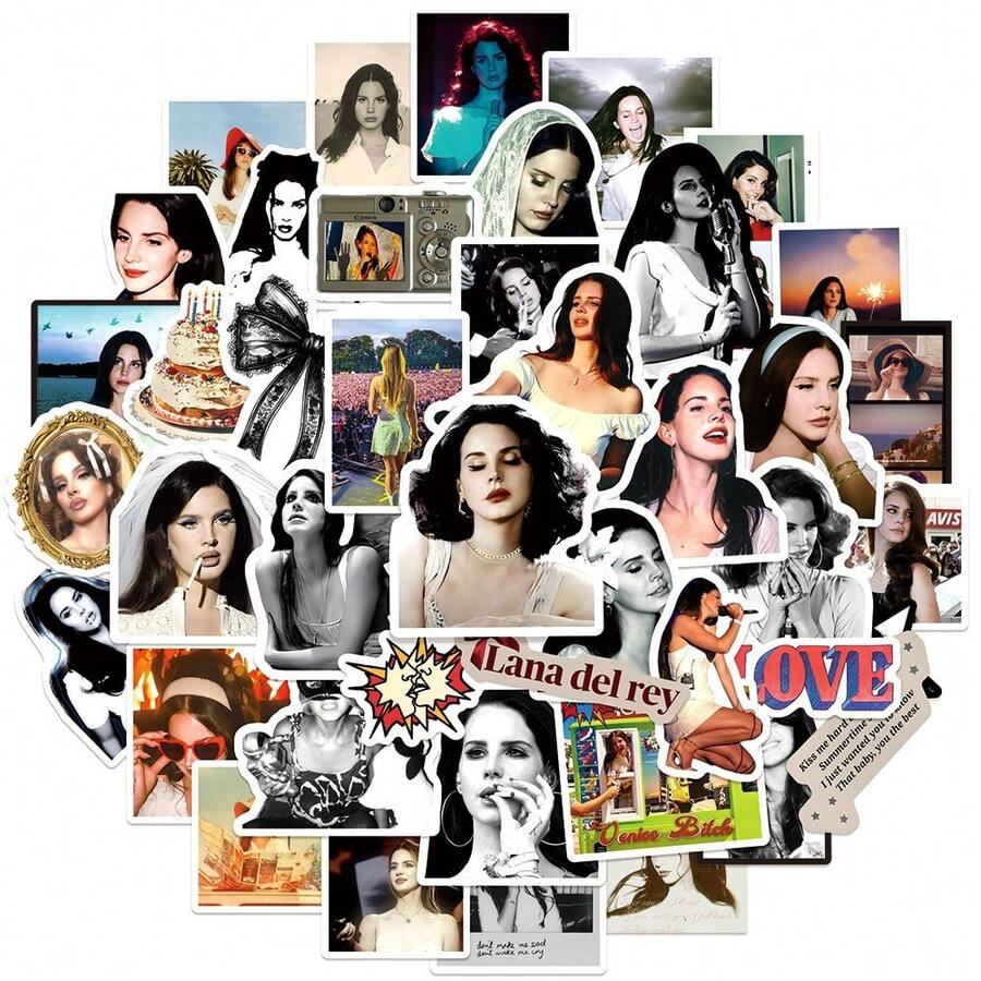 50張 Lana Del Rey 貼紙,音樂迷周邊商品,遊戲貼紙,DIY手帳貼紙,禮品包裝貼紙,桌面裝飾貼紙,行李箱貼紙,水壺貼紙,裝飾貼紙,派對裝飾 - 彩色 - 查看 1