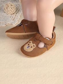 1 Pair Baby Boys Solid Color Cartoon Flat Hook & Loop Round Toe Casual Cute Sports Shoes, Suitable For Indoor & Outdoor, Spring & Autumn - Brown - View 3