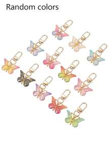 12 piezas Encanto de teléfono de mariposa acrílica de colores degradados, llavero personalizado creativo para parejas, accesorio para auriculares, regalo festivo, accesorio anti-pérdida para exteriores - Multicolor - Ver 4