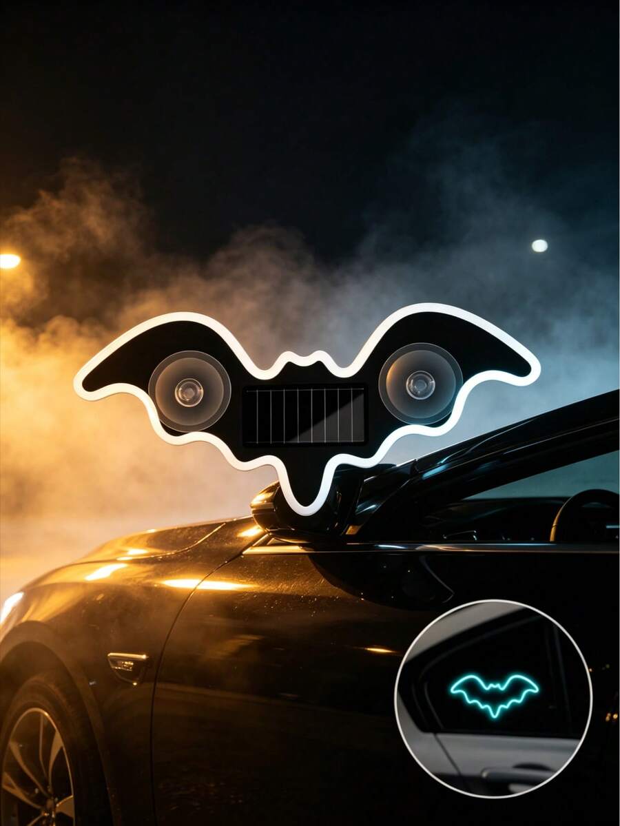 Solar Powered Bat Shaped Suction Cup Car Atmosphere Light, Halloween LED Decorative Light, Suitable For Car Windows, Interior Decoration And Car Hanging System, Solar Powered Decorative Lighting