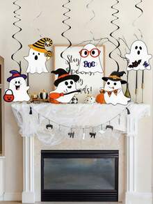 24/12PCS/1PC-Cute Cartoon Ghost Halloween Hanging Spiral Decoration, Witch Hat, Ghost, Bat Paper Spiral Tassel, Halloween Hanging Decoration, Halloween Party Supplies, Halloween Decoration, Autumn Halloween Decoration, Halloween Pendant Light Decoration, Suitable For Home Fireplace Indoor Party Decoration Supplies - Multicolor - View 1