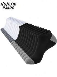 1/5/6/10 Pairs Women's Odor-Resistant Short Socks, Breathable Sweat-Wicking Athletic Ankle Socks, All Season - Multicolor - View 1