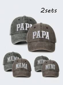 3/6件組刺繡 PAPA+MAMA+MINI 親子系列水洗棒球帽，可調節防曬休閒帽，適合男孩女孩，適用春秋旅行、海邊度假、戶外活動 - 棒球帽 - 查看 23