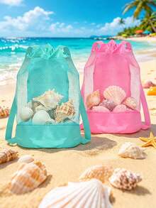 1Pc Large Capacity Mesh Beach Drawstring Bag Travel Essential Beach Essentials Storage Organizer Colorful Summer For Pool Swimming Party Supplies Outside Decor Teacher Valentine Mother's Father's Graduation Gift - Multicolor - View 5