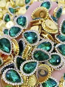 10/50/100/200pcs Shiny Teardrop Rhinestone Buttons, Multi-Color Crystal Gemstone Decor With Gold Frame, Flat Back Sew-On Rhinestones, Suitable For DIY Clothing, Halloween Decor, Jewelry Making, Hair Accessories, Wedding Dress, Christmas Home Decor - A - View 21