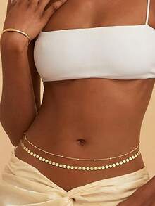 HOTNICE Cadena de cintura sexy para mujer - Cuentas de cintura en capas, cadena de vientre brillante, accesorio para bikini, vestido y vacaciones, joyería de playa de verano - Dorado - Ver 2