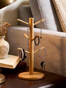 2pcs Tree-Shaped Bamboo Cup Holder-Suitable For Mugs, Hair Clips, And Bracelets-Featuring 6 Hooks; A Bamboo Mug Rack, Tabletop Cup Organizer, And Decorative Display Stand. - Orange - View 10