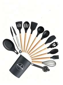 5/12/14/36pcs Kitchen Cooking Utensils Set,Non-Stick Silicone Cooking Kitchen Utensils Spatula Set With Holder, Wooden Handle Silicone Kitchen Gadgets Utensil Set - Multicolor - View 33