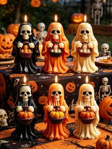 1 pièce Moule à bougie en silicone en forme de citrouille et de crâne d'Halloween, moule en résine de plâtre pour l'aromathérapie en forme de crâne d'Halloween, outil DIY fait main flexible, facile à démouler et réutilisable, décoration de bureau et de maison, cadeau fait main pour Halloween, Thanksgiving, Noël et la saison des récoltes - A - Voir 6