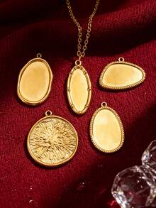 5Pcs 304 Stainless Steel 18K Gold Plated Embossed Textured Oval & Round Pendants DIY Handmade Jewelry Accessories/Waterproof And Fade-Resistant - Pendants - View 6