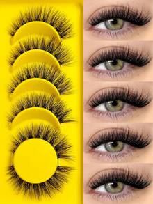 6 Pairs Cat Eye Style False Eyelashes, Transparent Band Long Eyelashes, Faux Mink Lashes, Create Natural Voluminous Makeup, Strip Eyelashes, Suitable For Daily And Stage Makeup - Black - View 1