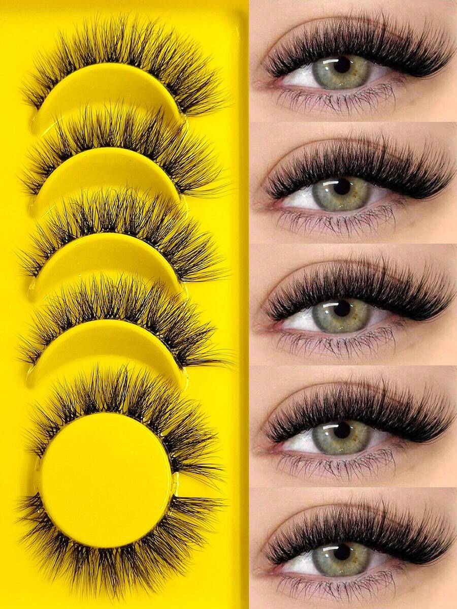 6 Pairs Cat Eye Style False Eyelashes, Transparent Band Long Eyelashes, Faux Mink Lashes, Create Natural Voluminous Makeup, Strip Eyelashes, Suitable For Daily And Stage Makeup - Black - View 1
