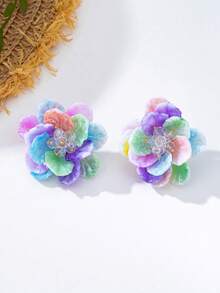 1 Pair Bohemian Style Acrylic Flower Pendant Earrings, Suitable For Women's Daily Summer Beach Vacation Outfits - Multicolor - View 5