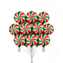 10pcs Windmill Pattern Candy Aluminum Foil Balloons, Christmas Party Decoration, Holiday Atmosphere Decor Supplies - Multicolor - View 9