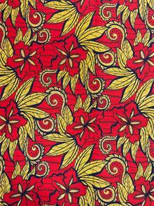 1/3/6 Yards Gold Glitter Wax Print Fabric - Red & Gold Tropical Floral With Black Outline | Clear Wax Print Texture | Suitable For Festival Outfits, Long Dresses, Headscarves And Tablecloths - Multicolor - View 6