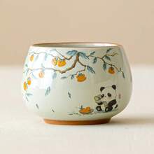 Persimmon-Shaped "Ruyi" Panda Small Tea Cup, Ceramic Personal Tea Cup, Kung Fu Tea Set, Luohan Cup, Single Cup - Multicolor - View 6
