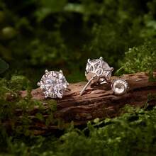 BAMOER Moissanite Wedding Earrings, Platinum Plated Brilliant Cut Round Lab Grown Diamond 925 Silver Earrings, For Women - Silver - View 8