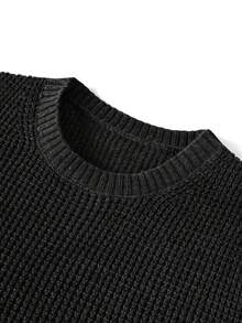 Men's Autumn/Winter Fashion Casual Versatile Solid Color Jacquard Sweater, Suitable For Daily Commute And Dating - Black - View 6