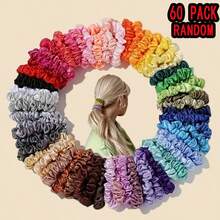 60pcs Thin Satin Silk Hair Scrunchies, Women's Silk Hair Accessories, Teen Hair Ties, Birthday Thanksgiving Christmas Gifts - Multicolor - View 1