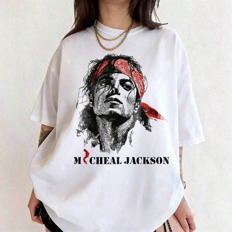 Camiseta de Algodón con Estampado Gráfico de , Estilo Harajuku Rock, Moda Casual, Manga Corta, Cuello Redondo, Transpirable, Camiseta Gráfica para Mujer, Corte Holgado, Manga - Blanco - Ver 1