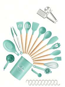 5/12/14/36pcs Kitchen Cooking Utensils Set,Non-Stick Silicone Cooking Kitchen Utensils Spatula Set With Holder, Wooden Handle Silicone Kitchen Gadgets Utensil Set - Multicolor - View 35