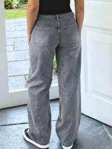 Teenager American Retro Distressed Light Gray Washed Denim Jeans - Grey - View 2