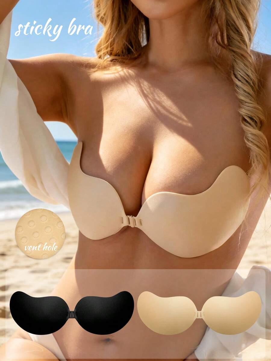 2pcs Women's Adhesive Push-Up Breast Lift Silicone Backless Bra, Self-Adhesive Mango Shaped Bra, Includes Invisible Push-Up Bra