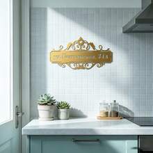 [2D Flat] Customizable Metal Wall Art Sign, Personalized Address Plaque With Decorative Scroll, Yellow Durable Metal Address Sign, Suitable For Outdoor/Indoor, Perfect For Home, Entrance, Farmhouse, Garden Decor, No Electricity Required - Gold - View 5