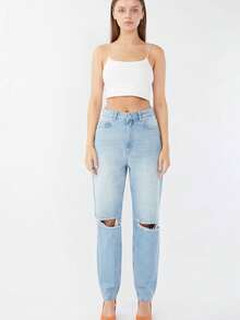 Jeans de mujer con rodillas rotas azul claro - Azul cielo - Ver 4