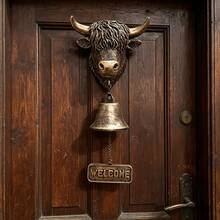 Handmade 3D Highland Cow Welcome Bell, Vintage Farmhouse Wall Mount Doorbell With Crisp Tone.Hanging Decor For Porch, Garden & Ranch, Charming Outdoor Ornament Gift For Home Entryway - Bronze - View 5