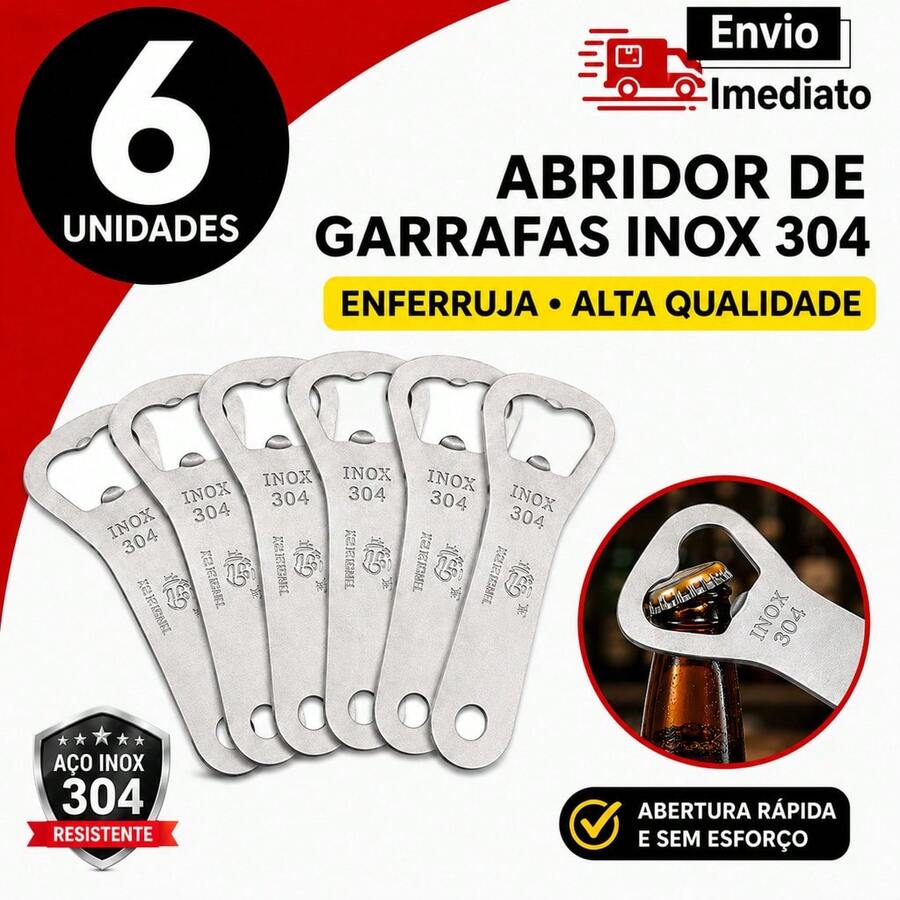 12, 6 ou 2 unidades Abridor De Garrafa Inox 304 Reforçado Profissional Para Bar Eventos E Revenda - 6 unidades - Visão 1