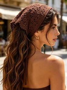 1pc Fashion Bohemian Hollow Cloud Fan-Shaped Floral Triangle Scarf Hair Bandana Women's Hair Accessory - Multicolor - View 1