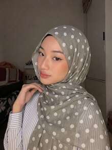 1PC Women's New Polka Dot Printed Headscarf, Polka Dot, Voile Hijab, Lightweight Soft Comfortable Breathable Long Scarf, High-End Digital Printed Fashion Versatile Polka Dot Scarf, Scarfs For Woman, Multi-Functional Accessory Long Scarf, Suitable For Daily Outings, Walking, Shopping And More, All Seasons - Grey - View 2