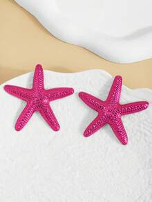 European And American Fashion Cross-Border Bohemian Starfish Stud Earrings, Suitable For Daily Wear, Vacation And Travel - Hot Pink - View 5