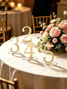 10pcs Gold Wedding Table Numbers, 1-10 Acrylic Gold Mirror Table Signs With Protective Film, Suitable For Wedding Banquet, Party, Birthday, Anniversary Event Decoration - Multicolor - View 1