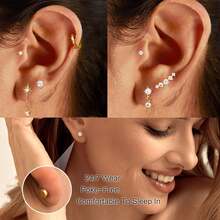 TOKRING 12pcs Women's Stainless Steel Gold Cartilage Earring Set, Flat Back Spiral Earrings, Cartilage Earring Set Suitable For Daith, Tragus, Conch, Flat Back Earrings - Earring Set - View 6