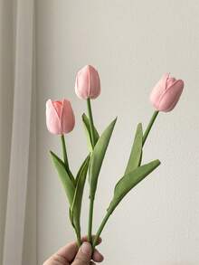 3pcs Artificial Tulip Flowers Home Decor Ornaments Fake Flowers For Living Room Bedroom Decoration - Dusty Pink - View 4