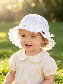 1pc Baby White Hollow Out Hat With Colorful Floral Embroidery, Suitable For Daily Wear And Photo Shooting - 1PC - View 4