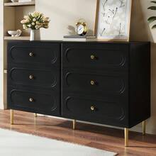 Chest Of Drawers In A Modern, Simple Style/Drawer Cabinet Made Of MDF And Chipboard/Large Chest Of Drawers With 6 Drawers, Versatile Uses/Suitable For Living Room And Bedroom - 黑色 - 查看 3