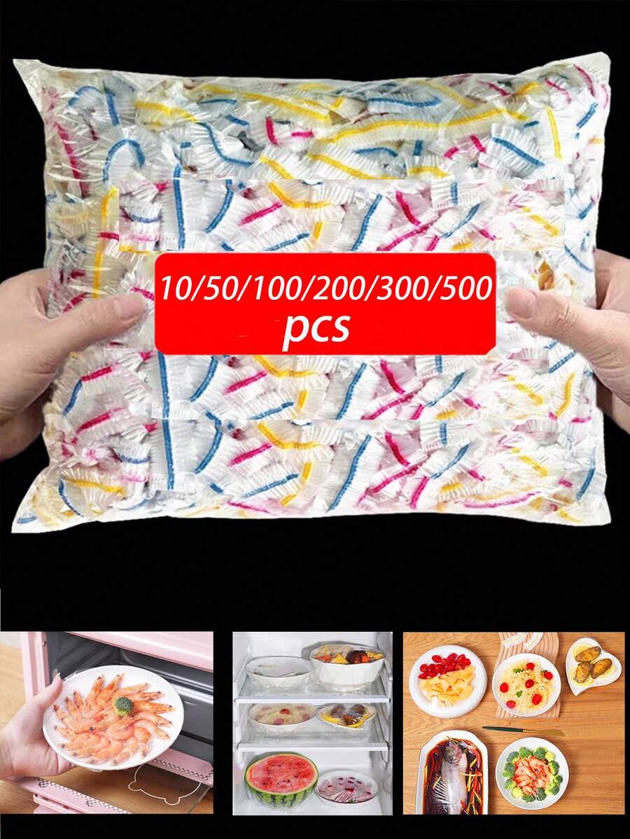 100/200/300/500入 透明塑料包裝蓋 PE薄膜塑料袋 碗蓋 剩菜蓋，保持食物新鮮，廚房用品