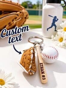 Llavero de béisbol personalizado con nombre, llavero deportivo personalizado, colgante de bolsa de béisbol, soporte para llaves de coche, regalo único para fanáticos del béisbol - Multicolor - Ver 4