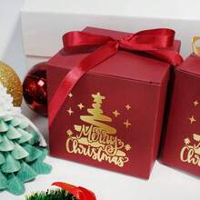1/4/12pcs Christmas Foil-Stamped Square Boxes, Creative Candy Boxes, High-End Red Foil-Stamped Christmas Tree Gift Boxes - View 7