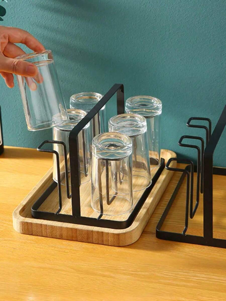 1pc Glass Cup Draining Rack, Creative Home Storage Cup Holder Hanging, Living Room Office Wine Glass Storage, Christmas Halloween Thanksgiving Easter New Year Gift - Black - View 1