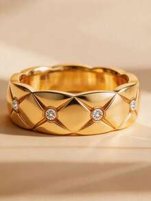 1PC Gold Luxury X-Shaped Ring, Minimalist Cubic Zirconia Bar Ring For Women,Diamond Design Ring,Exquisite Holiday Party Gifts For Women - Yellow Gold - View 2