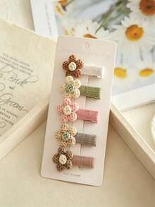 5-Piece Plush Flower Hair Clip Set, Cute Plaid Polka Dot Fabric Hair Clips, Soft Flower Side Bangs Clips, Pastel-Colored Everyday Hair Accessories. - Multicolor - View 7